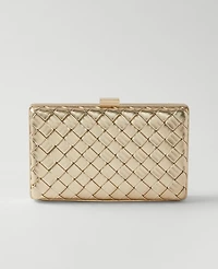 Ann Taylor Woven Leather Metallic Hard Clutch Handbag Gold Women's