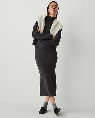 Ann Taylor Petite Weekend Collection Ribbed Sweater Skirt Heathered Onyx Women's