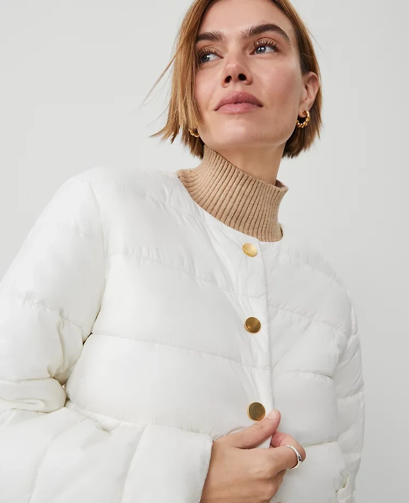 Ann Taylor Weekend Collection Puffer Jacket Winter White Women's