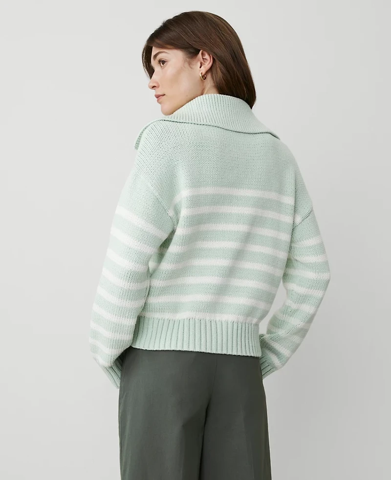 Ann Taylor Weekend Collection Striped Sailor Sweater Size XL Herbal Green Women's