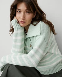 Ann Taylor Weekend Collection Striped Sailor Sweater Size XL Herbal Green Women's