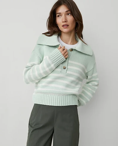Ann Taylor Weekend Collection Striped Sailor Sweater Herbal Green Women's
