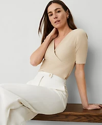 Ann Taylor Crossover Neck Top Toasted Oat Women's