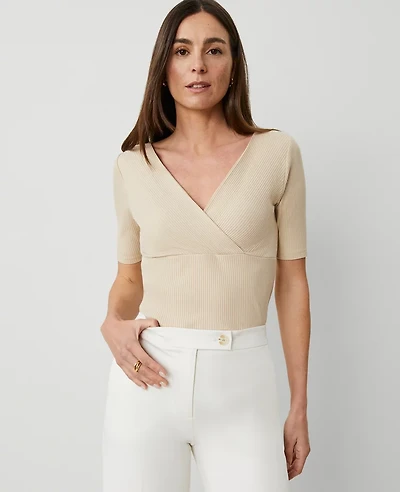 Ann Taylor Crossover Neck Top Toasted Oat Women's