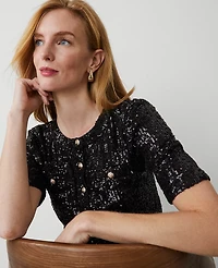 Ann Taylor Sequin Henley Size Small Black Women's