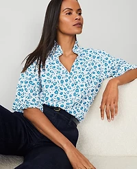 Ann Taylor Floral Ruffle Collar Shirt Size Small Winter White Women's