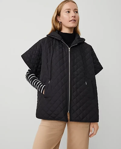 Ann Taylor Quilted Zip Poncho Size M/L Black Women's
