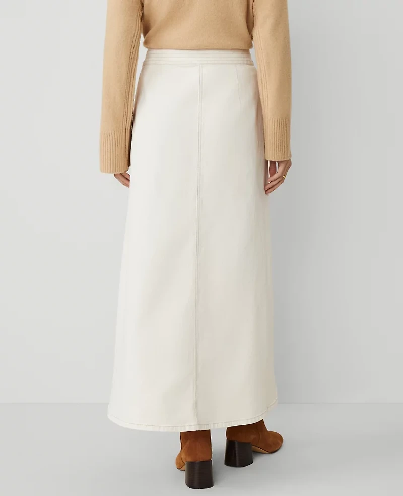 Ann Taylor Weekend Collection Denim Wrap Maxi Skirt Ivory Women's