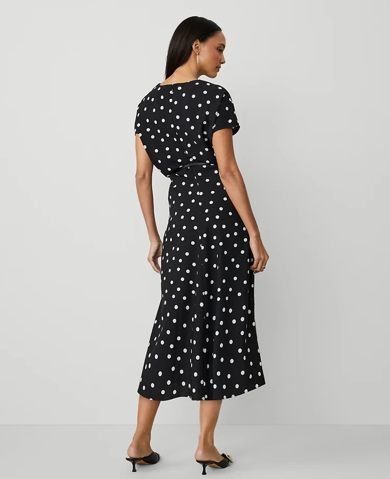Ann Taylor Dotted Crepe Column Midi Dress Size 6 Black Women's