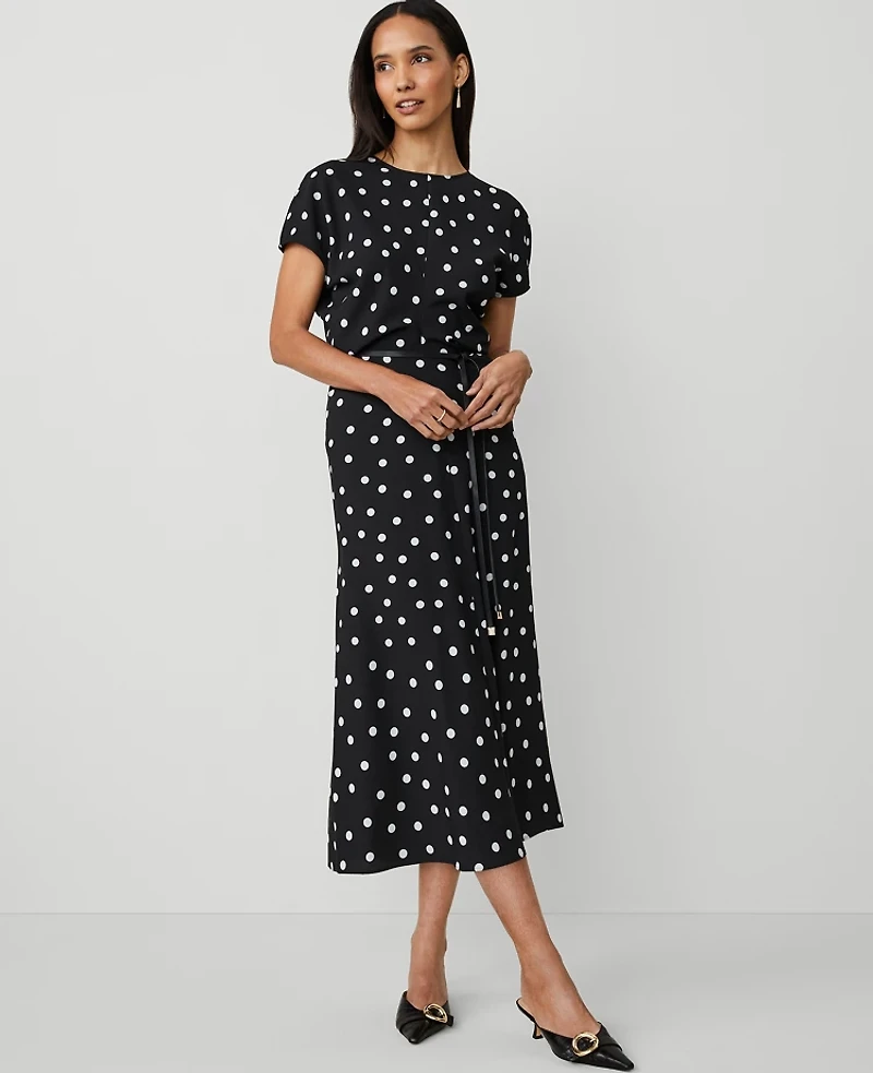 Ann Taylor Dotted Crepe Column Midi Dress Size 6 Black Women's