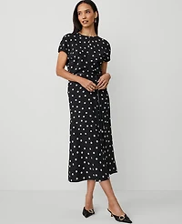 Ann Taylor Dotted Crepe Column Midi Dress Size 6 Black Women's