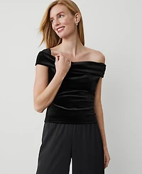 Ann Taylor Velvet Asymmetric One-Shoulder Top Size Small Black Women's