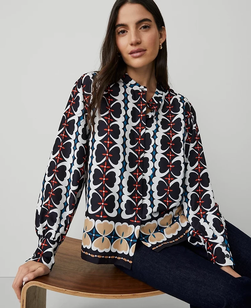 Ann Taylor Geo Border Shirt Night Sky Women's