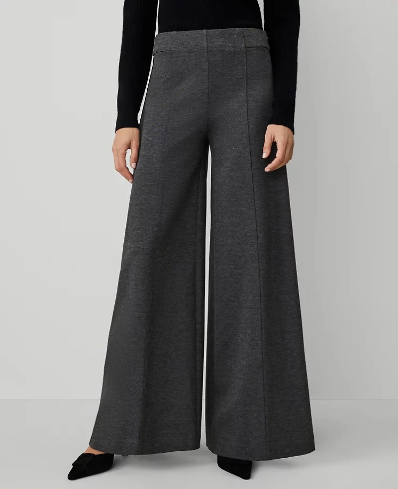 Ann Taylor The Dramatic Wide-Leg Pant in Heather Ponte Size 0 Moonlight Grey Heather Women's