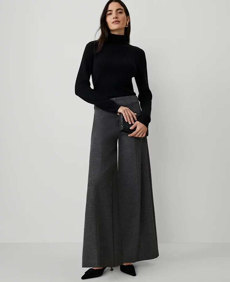 Ann Taylor The Dramatic Wide-Leg Pant in Heather Ponte Size 0 Moonlight Grey Heather Women's