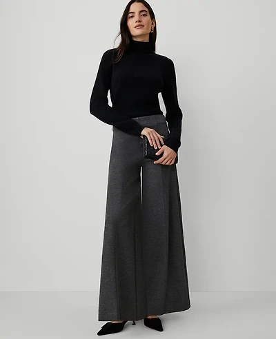 Ann Taylor The Dramatic Wide-Leg Pant in Heather Ponte Size 0 Moonlight Grey Heather Women's