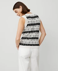 Ann Taylor Striped Tweed Sweater Shell Top White/Black Multi Women's