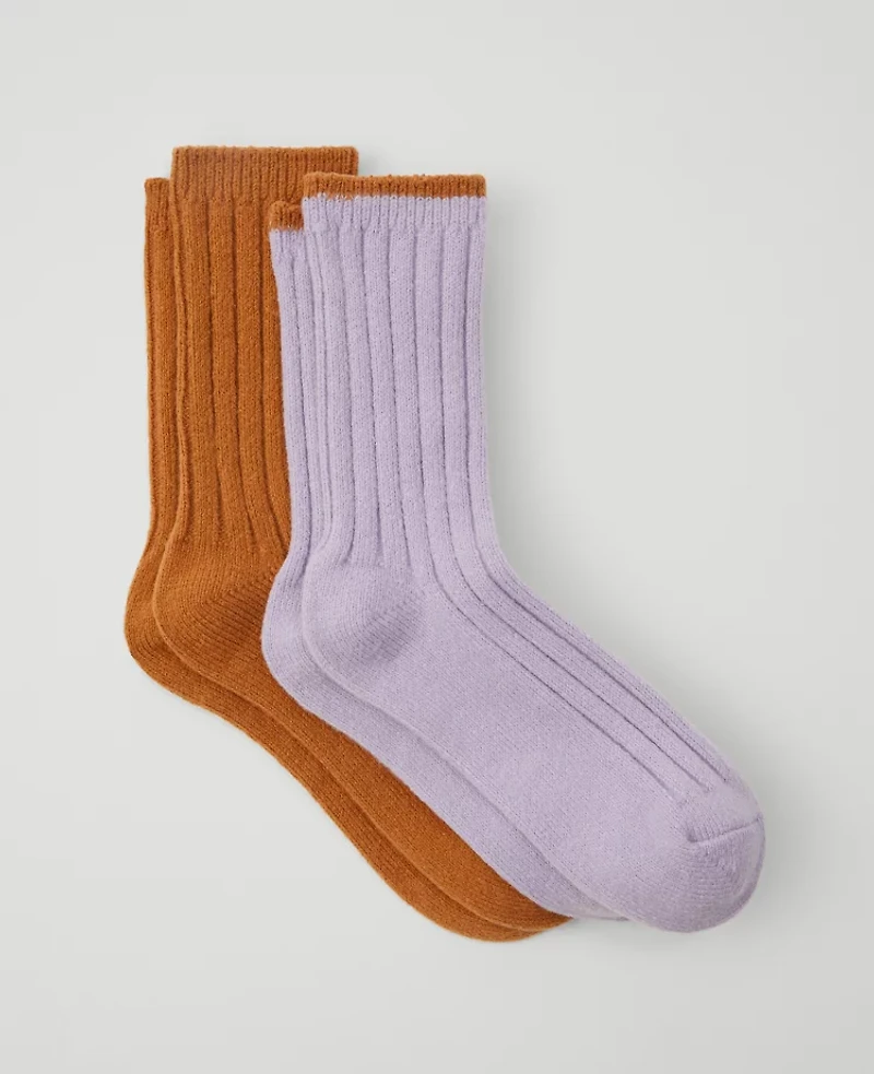 Ann Taylor Cozy Rib Crew Sock Set Perfect Camel Women's
