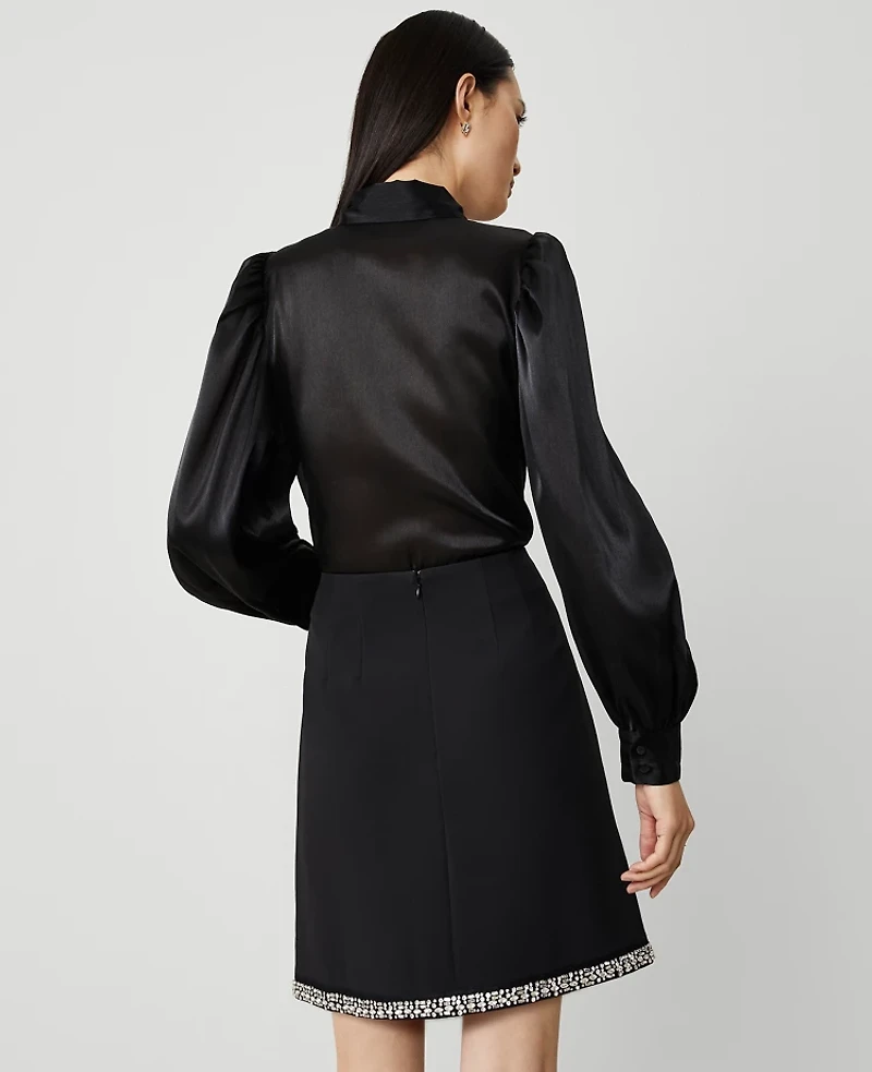 Ann Taylor Petite Crystal-Embellished Hem A-Line Skirt Black Women's