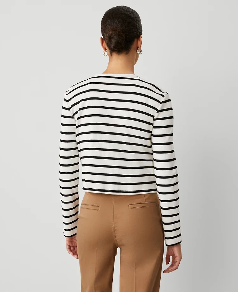 Ann Taylor Weekend Collection Striped Knit Jacket Winter White - Black Women's