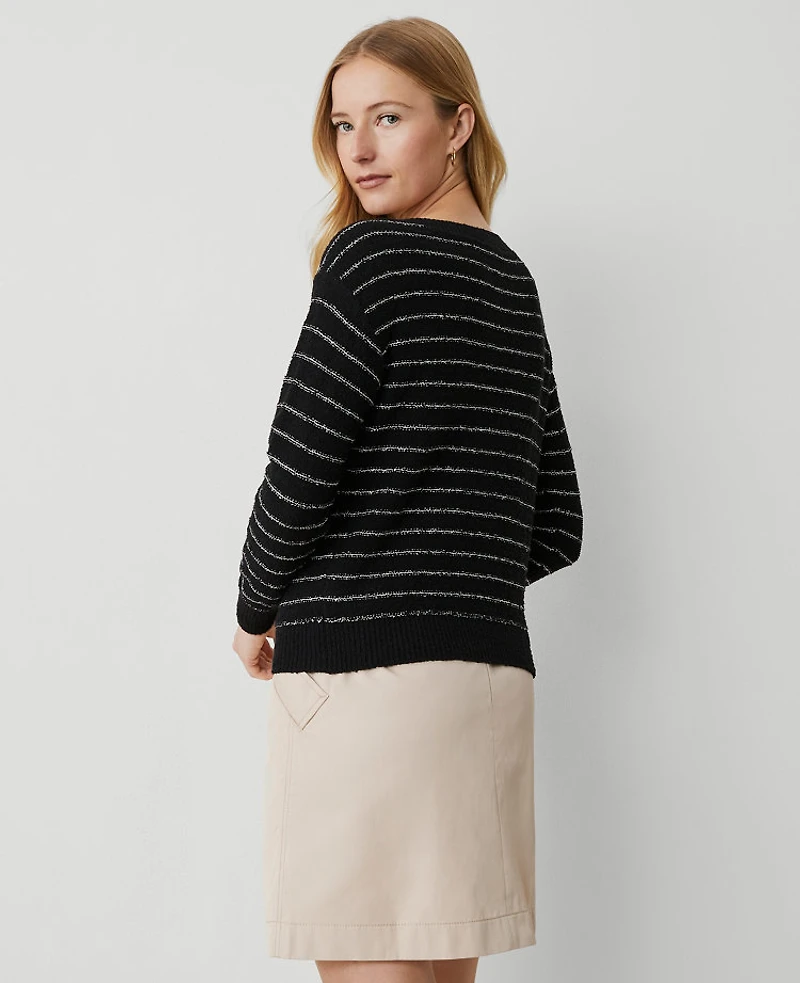Ann Taylor Sequin Striped Wedge Sweater Black/White Multi Women's