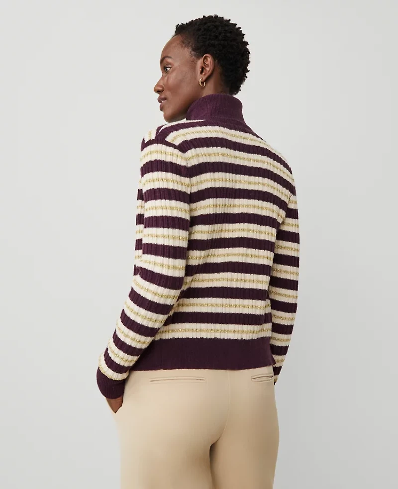 Ann Taylor Petite Textured Stripe Cardigan Neutral/White Combo Women's