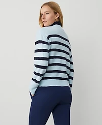 Ann Taylor Petite Weekend Collection Striped V-Neck Cardigan Light Blue Multi Women's