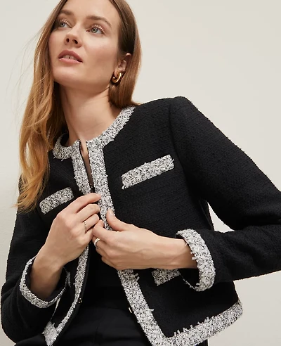 Ann Taylor Trimmed Tweed Cropped Jacket Black Women's