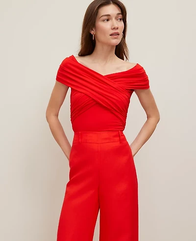 Ann Taylor Crisscross Off-The-Shoulder Top Size Small Fiery Red Women's