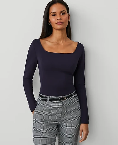 Ann Taylor Ponte Square Neck Top Night Sky Women's