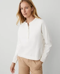 Ann Taylor Petite Weekend Collection Henley Sweatshirt Size Small Winter White Women's