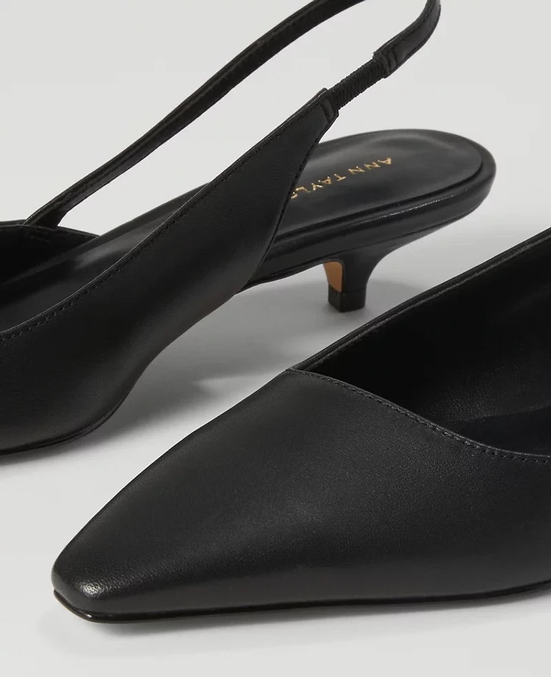 Ann Taylor Asymmetrical Leather Slingback Kitten Heel Pumps Black Women's