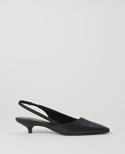 Ann Taylor Asymmetrical Leather Slingback Kitten Heel Pumps Black Women's