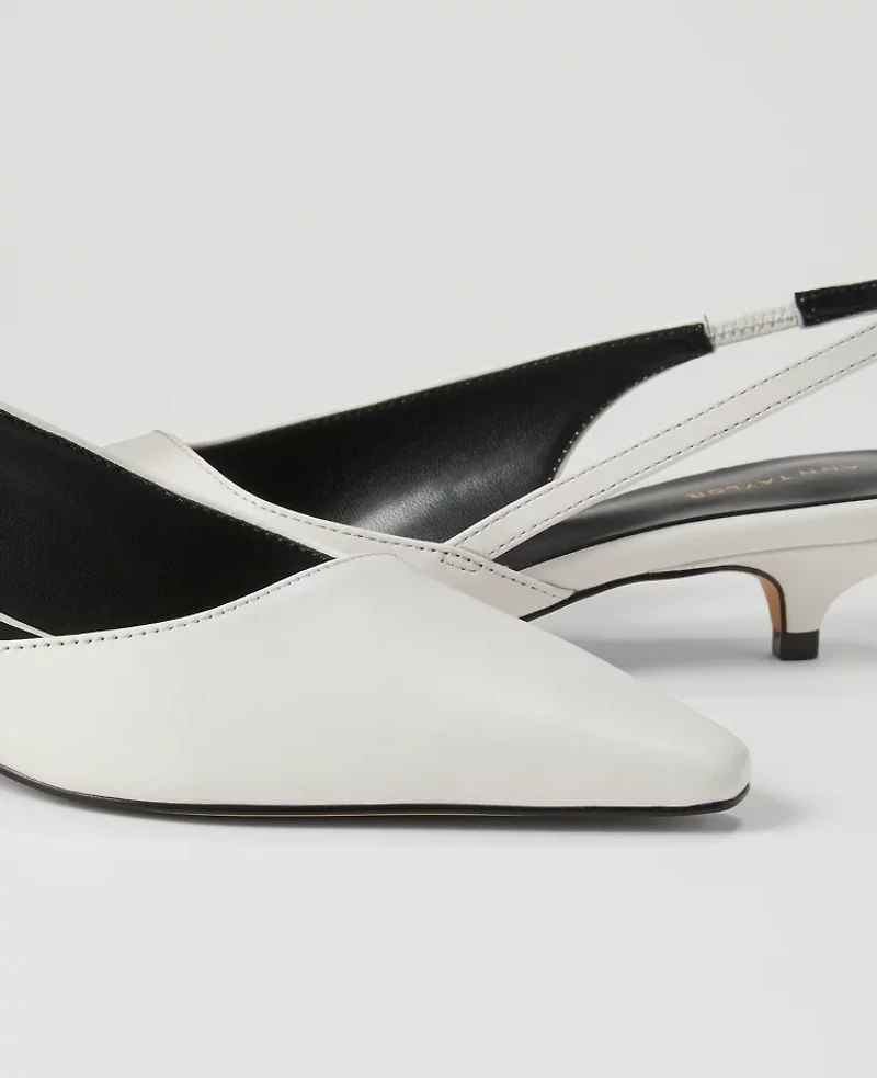 Ann Taylor Asymmetrical Leather Slingback Kitten Heel Pumps Women's