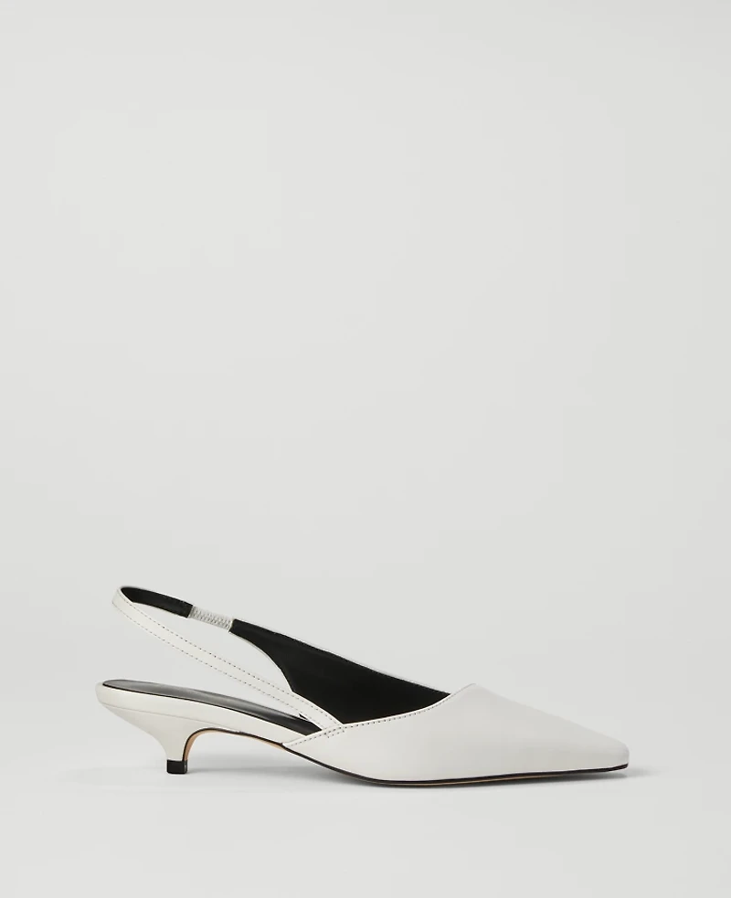 Ann Taylor Asymmetrical Leather Slingback Kitten Heel Pumps Women's