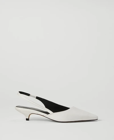 Ann Taylor Asymmetrical Leather Slingback Kitten Heel Pumps Winter White Women's