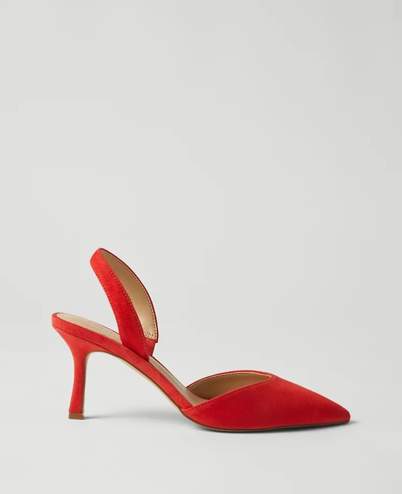 Ann Taylor Kerry Suede Slingback Pumps 1/2 Bright Cherry Women's