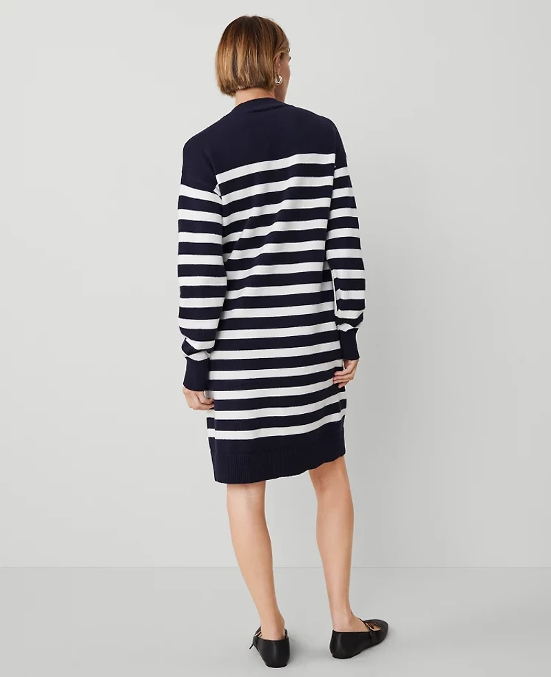 Ann Taylor Petite Weekend Collection Striped Sweater Dress Navy/White Women's