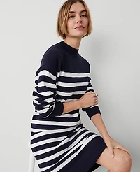 Ann Taylor Petite Weekend Collection Striped Sweater Dress Navy/White Women's
