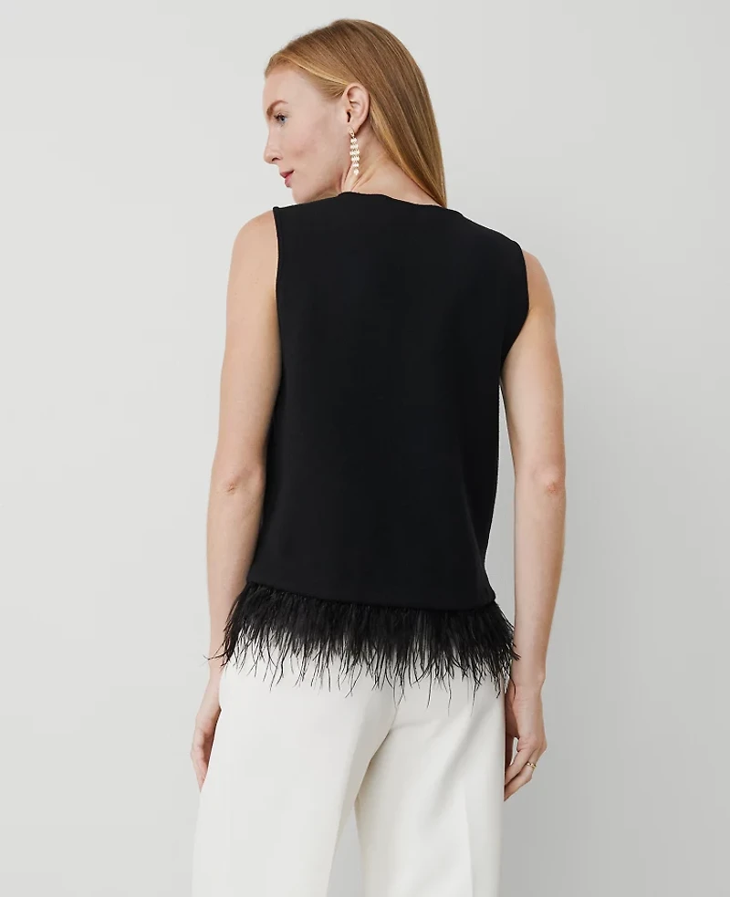 Ann Taylor Petite Feather Embellished Shell Top Black Women's