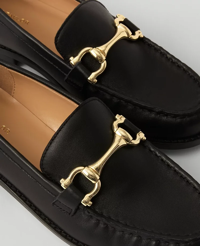 Ann Taylor Horsebit Leather Loafers Size 8 1/2 Black Women's