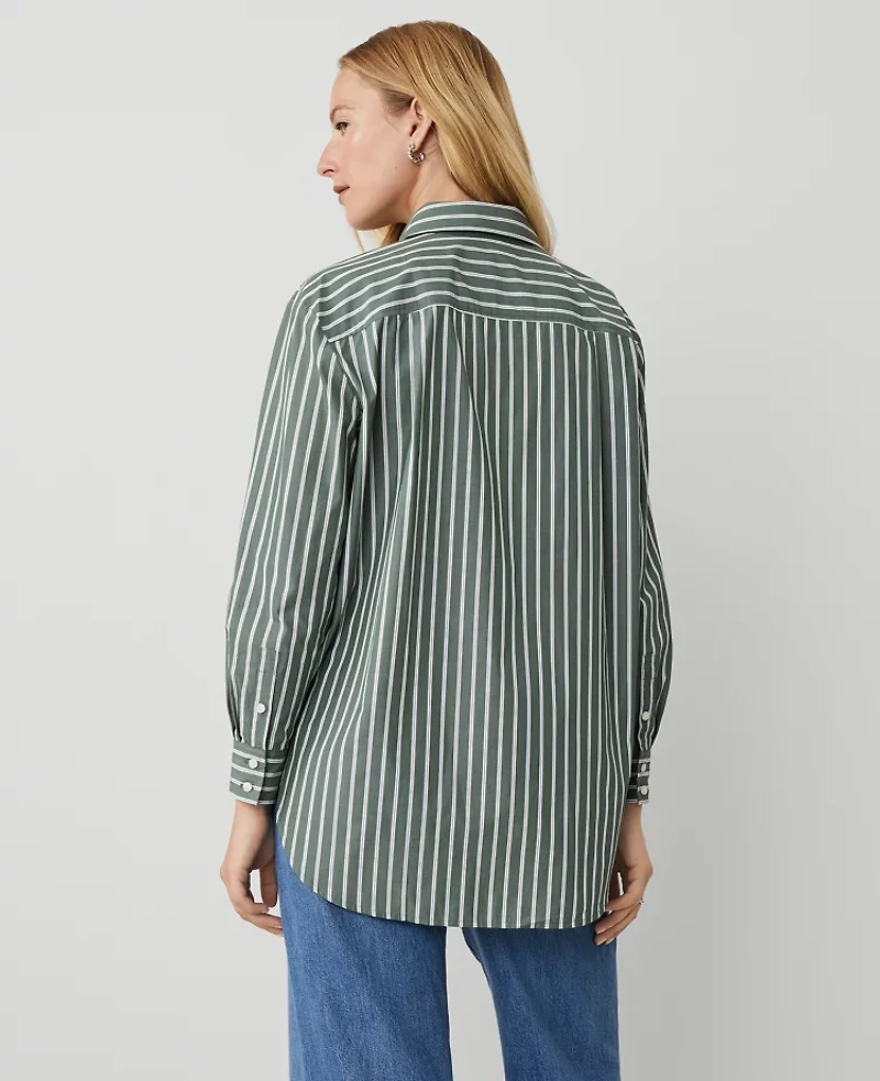Ann Taylor Petite Weekend Collection Striped Pocket Tunic Shirt Size 2XS Dried Cilantro Women's