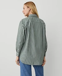 Ann Taylor Petite Weekend Collection Striped Pocket Tunic Shirt Size 2XS Dried Cilantro Women's