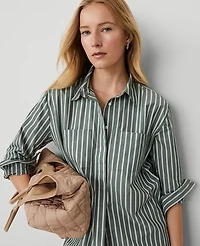 Ann Taylor Petite Weekend Collection Striped Pocket Tunic Shirt Size 2XS Dried Cilantro Women's