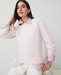 Ann Taylor Petite Weekend Collection Cozy Crew Neck Sweater Size Small Pink Ribbon Women's