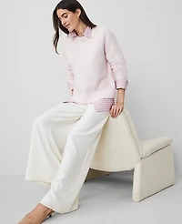 Ann Taylor Petite Weekend Collection Cozy Crew Neck Sweater Size Small Pink Ribbon Women's