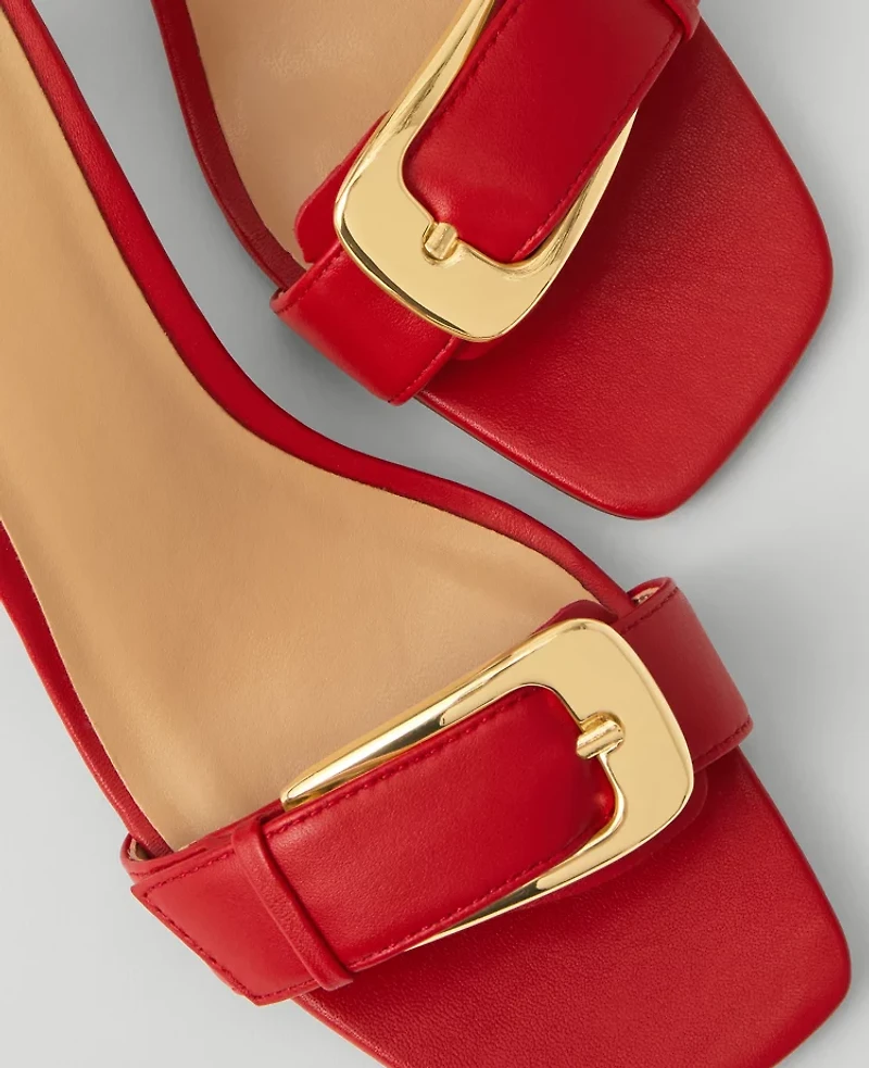 Ann Taylor Chunky Buckle Leather Kitten Heel Sandals Women's