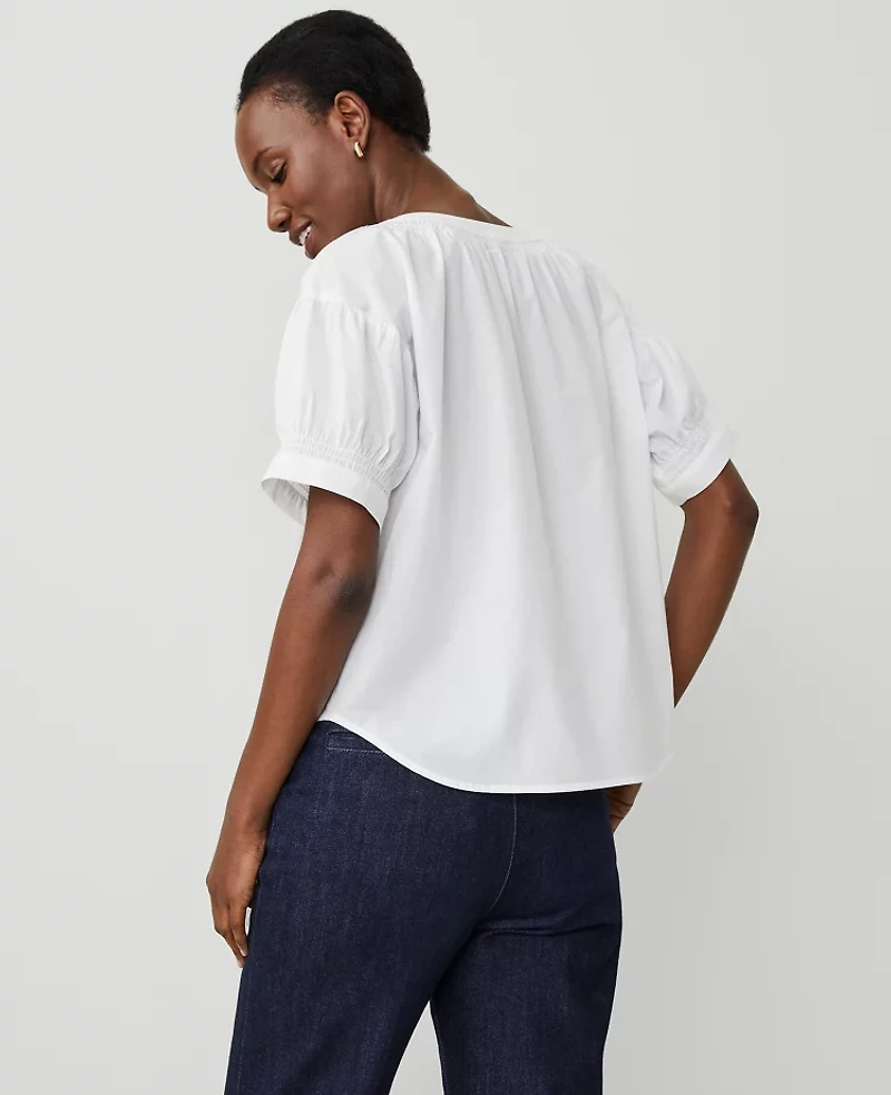 Ann Taylor Puff Sleeve Blouse Size Large White Women's