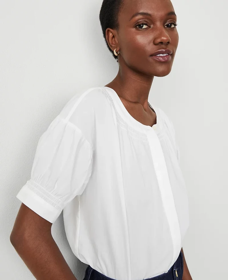 Ann Taylor Puff Sleeve Blouse Size Large White Women's
