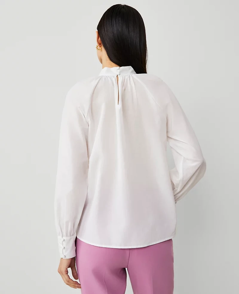 Ann Taylor Mock Neck Shirred Front Popover Top Size XL White Women's